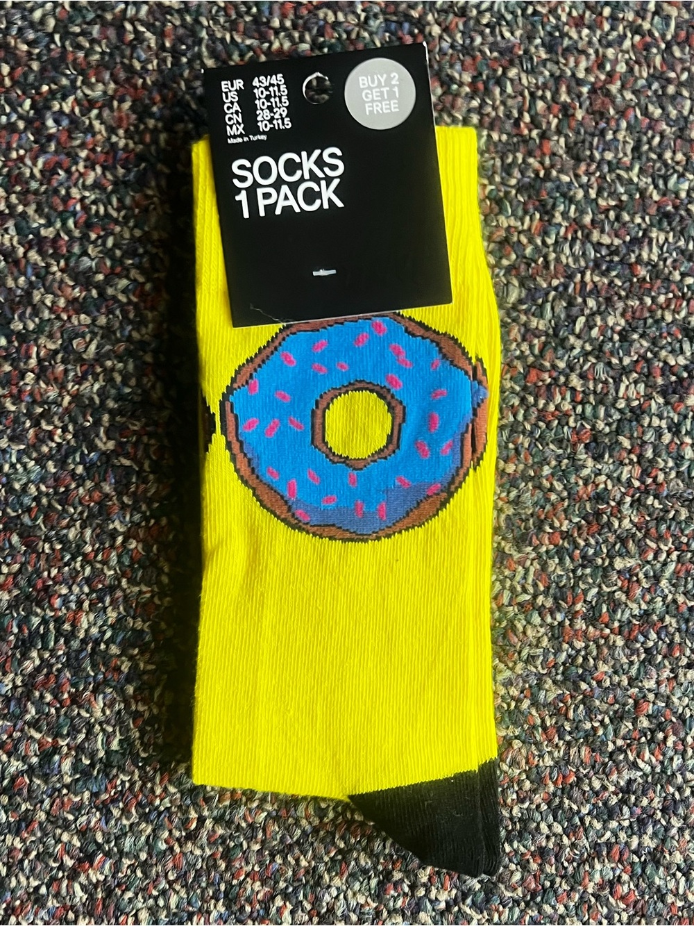 H&M Yellow Crew Socks with Blue Donut Graphic
